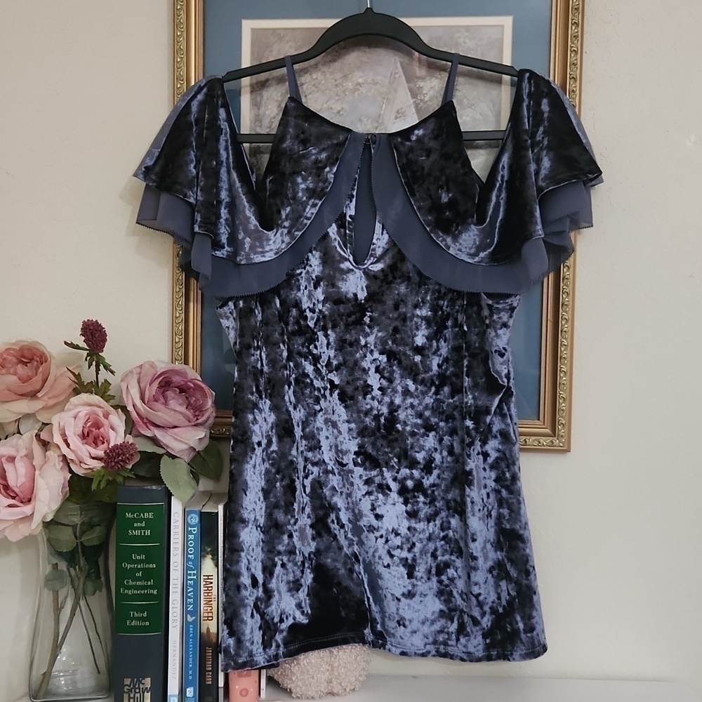 Crushed Velour WHBM Cold Shoulder Top Size Large Sexy Flirty Date Night Dance - Picture 9 of 11